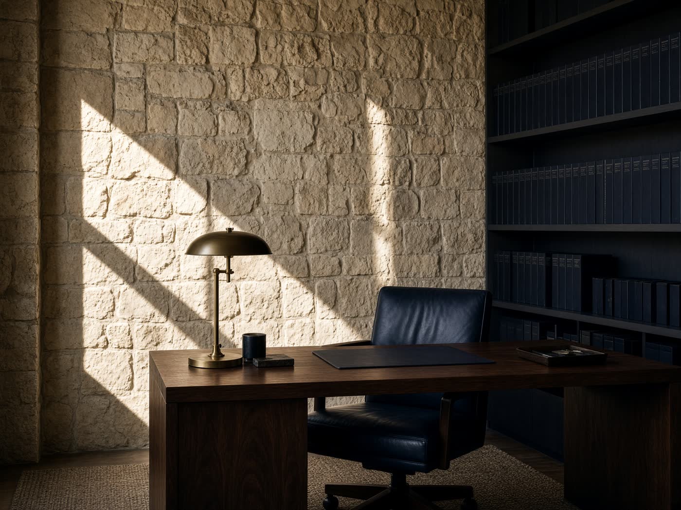 Quiet Texas studio office in late afternoon light